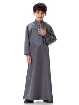 Newest Parent-Child Muslim Young Man National Costume Boys Arab Judas Teenagers Robes Style Clothing - dark gray - intl