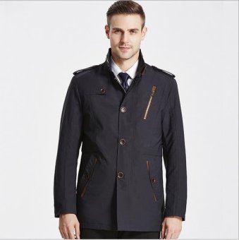 Men's Jacket Outwear Slim Long Trench Wind Collar Breaker Coat Waterproof Autumn Navy - Intl
