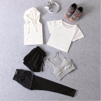 Ladies's Sportswear Running Suit Five-pieces Women Sports Yoga Fast Dry Clothes Include Mesh Jackets，Mesh T-shirts，Bras，Shorts，Pants. - intl