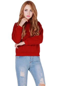 HengSong Students Hooodies Girls Pullovers O-Neck Wine Red