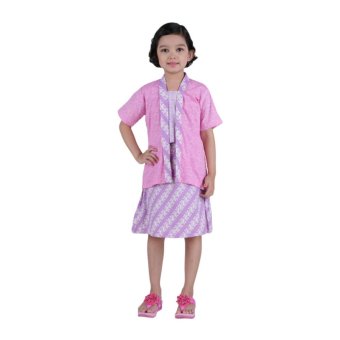 Oktovina-HouseOfBatik Set Kebaya & Rok Katun Anak - Kids Batik KRAK-3 – Ungu Pink