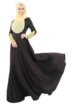 Muslim Dress Lace and Lace Sleeveless Dress Traditional National Costume Black - intl