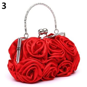 Broadfashion Women Fashion Rose Flower Pattern Clutch Bag Evening Party Bridal Handbag (Red) - intl