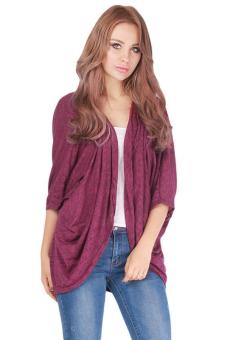 LALANG Women Batwing Sleeve Cardigan Jacket Casual Coat Tops Wine red