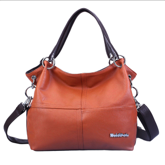 360DSC WEIDIPOLO Women Stylish Split Joint PU Leather Hobo Bags Crossbody Shoulder Bag Handbag - Yellowish-brown- INTL