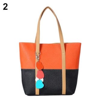 Broadfashion Contrast Color Faux Leather Messenger Bag Satchel Heart Purse Shoulder Handbag (Black + Orange) - intl