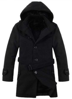 Pria Fashion musim dingin hangat jaket kasual mantel wol mantel panas pakaian bersepeda berkerudung hitam - internasional - Internasional