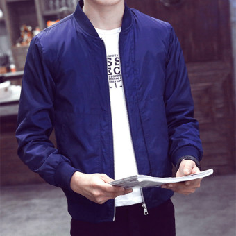 4ever Men's Casual Slim Stand Collar Jackets Coats Outerdoor Overcoat (Blue) - intl