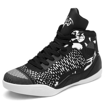 Men and Women's Couple Black White Color Block Graffiti Plus Size High Top Sneakers Damping Basketball Shoes - intl