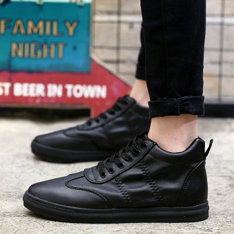 Fashion Men Shoes Casual High Top Lace Up Sneaker Shoes （Black） - intl