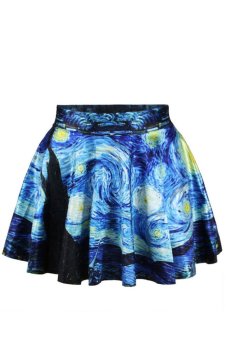 Jiayiqi Van Gogh's sky Digital Printing Pure Blue Skirt (Whirlpool)