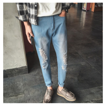 QQ Men's Ripped jeans Light blue - intl