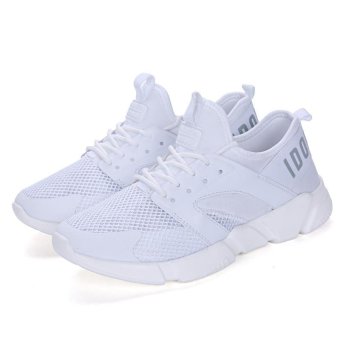 Men and Women's Couple Mesh Lace Up Breathable Running Sneakers Platform Increase Lightweight Sports Shoes(White) - intl
