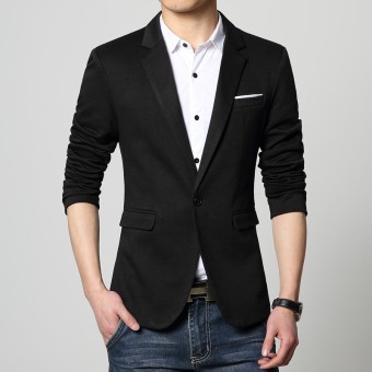 Jaket Kulit - Blazer Pria Casual Slim Fit Body Style - Black
