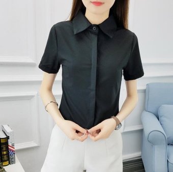 BIGCAT short sleeve women black shirt wild Korean style casual shirt - intl