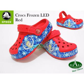 sandal sepatu anak perempuan crocs karakter frozen LED , sandal anak karakter lampu warna merah