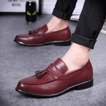 ZORO Mens Genuine Leather Shoes Brand Designer Slip on Italian Formal Dress Loafers (Red) - intl
