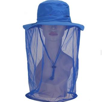 360 Degrees Wide Brim Anti Mosquito Bee Bug Insect Fly Sun Protection Bucket Hat Cap Sunhat with Face Protection Net Mesh Mask Cover Blue - intl