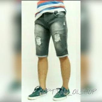 SR_Cloth Celana Jeans Pria Pendek Sobek Ripped Abu Wash