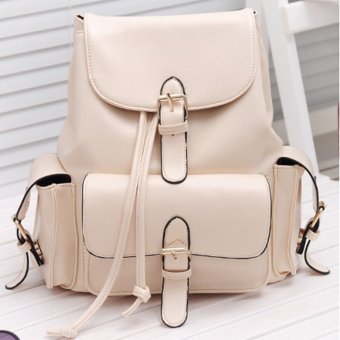 360DSC Fashion Women Preppy Style PU Leather Backpack Shoulder Bag Schoolbag - Beige- INTL