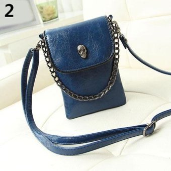 Broadfashion Women's Fashion Faux Leather Skull Pattern Mini Messenger Bag Phone Bag Handbag (Blue) - intl