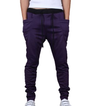 Yazilind Men Purple Casual Sport Sweat Pants Harem Training Dance Baggy Jogging Trousers Slacks Size M