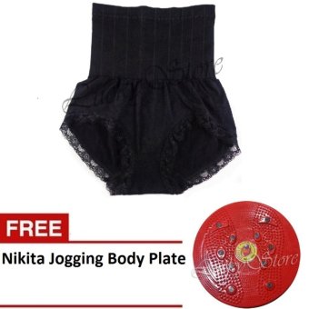 Munafie Slim Pant Celana Korset - Celana Pelangsing Tubuh - Black - Free Jogging Body Plate - Piringan Jogging Badan Magnetic Trimmer