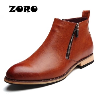 ZORO Italian Mens Ankle Boots Genuine Leather Handmade Business Office Men Shoes (Brown) - intl