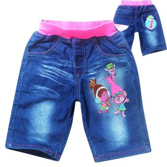 'Kisnow 4-14 Years Old Troll Girls'' 105-155cm Body Height Cotton Cartoon Jeans Pant Bottoms(Color:Blue) - intl'
