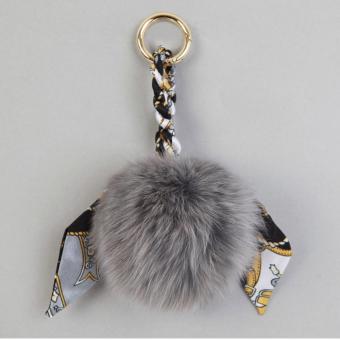 FROMB Real Fox Fur Super Fluffy Scarf Pom Pom Bag Charm Key Chain (Grey) - intl