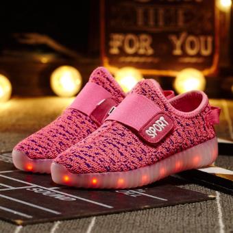 Summer LED Light Up Child Kids Boys Girls Toddlers Knitted Trainers Luminous shoes Pink - intl