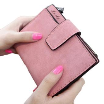 Wanita Menggiling Lipat Dompet Kulit Mini Ajaib Pemegang Kartu Dompet Tas Berwarna Merah Muda