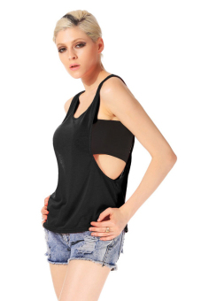 ETOP Sexy Women Casual Loose Open Side Tank O-Neck Solid Plain Tank Sleeveless Shirt One size(Black)