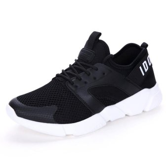 Men and Women's Couple Mesh Lace Up Breathable Running Sneakers Platform Increase Lightweight Sports Shoes(Black) - intl