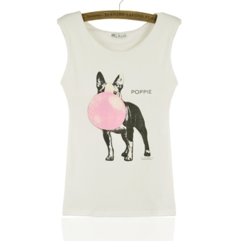 GE Women Summer Puppy Printed Sleeveless Shirts T-shirts Tops 2Colors One size (White)