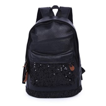 S&L Casual Pure Color PU Leather Zipper Type Sequins Decoration Shoulder Bag for Ladies (Color:Black) - intl