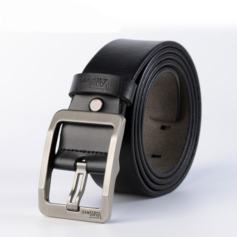 Men's fashion buckle belt all-match cowhide belt business casual leather belt 125CM- Black