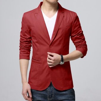 Jaket Kulit - Blazer Pria Casual Trend Fashion - Merah