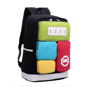 360DSC Multi-pocket Bag Creative Personality Panelled Women Canvas Leisure Travel Backpack Schoolbag - Black- INTL