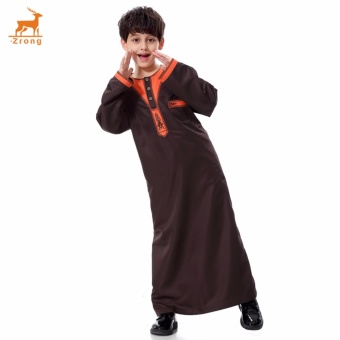 Zrong Teenagers Muslim Wear Young Man National Costume Boys Arab Islamic Embroidery Patchwork Jubahs Robes (Coffee) - intl