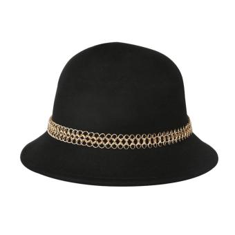 JNTworld Women Winter Faux Wool Wide Brim Felt Bowler Fedora Hat Cap(Black) - intl