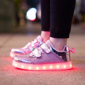 Boys Girls USB LED Lights Luminous Kids Shoes Casual Sneaker Pink - intl