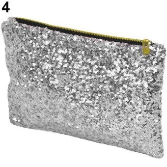 Broadfashion Women Fashion Clutch Sequins Glitter Card Storage Handbag Evening Party Zip Bag (Silver) - intl