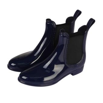 JNTworld Woman Casual Martin Rain Boots Waterproof Shoes Rian Shoes(Navy Blue) - intl