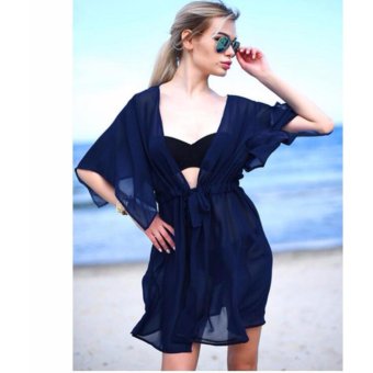 Cocoepps Summer Fashion Women Tops Chiffon Cardigans Beach Cover Blouses Short Sleeve Beach Wear Mini Wrap Dresses - intl