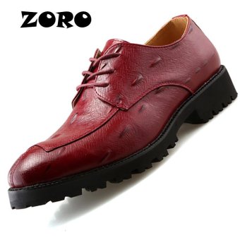 ZORO Classic Italy Style Genuine Leather Lace Up Men Formal Oxford Dress Suit Shoes Rubber Sole (Red) - intl