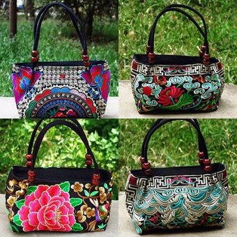 Broadfashion Double-Sided Canvas Flower Print Embroidery Ethnic Style Retro Handbag Small Bag - intl