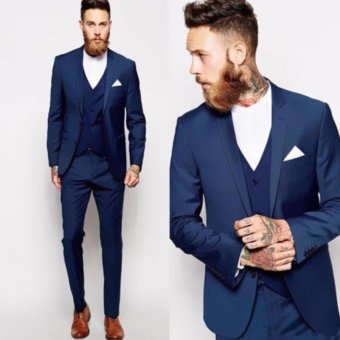 Mc Marllo Stelan Jas Formal Stylish (Jas + Vest + Celana) - Navy Blue
