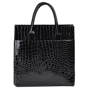 360DSC Vintage Alligator Pattern PU Leather Women Handbag Tote Bag (Vertical Type) (Black)- INTL