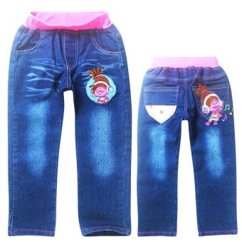'Kisnow 4-14 Years Old Troll Girls'' 105-155cm Body Height Cotton Cartoon Jeans Pant Bottoms(Color:Blue) - intl'